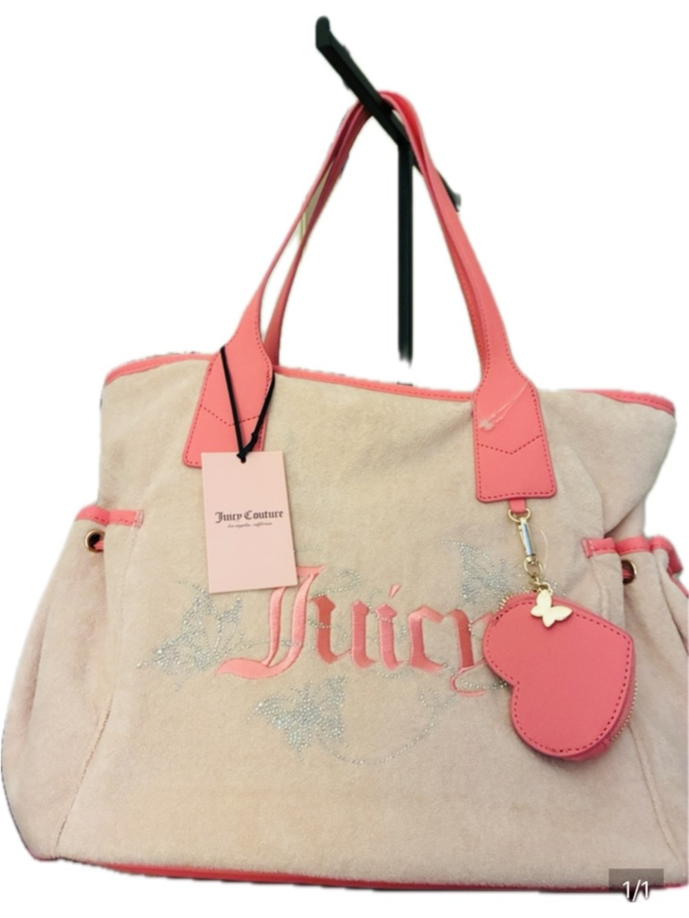 Juicy Couture NWT Pink Suede Tote with Coral Trim - Picture 9 of 10